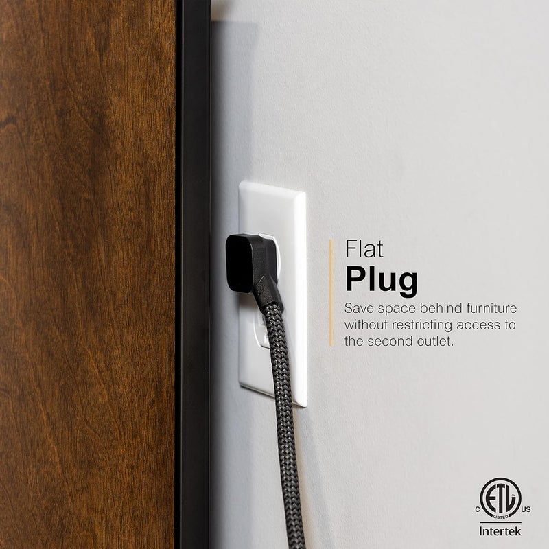 GE UltraPro Adapt 12-Outlet Surge Protector, 6ft Braided Heavy Duty Extension Cord, Flat Plug Power Strip, 3540 Joules, Black, 74542 - Image 3